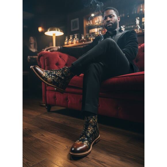Taft The Jack Floral Boots Cognac Leather Black Eden Jacquard Bold Elevated main image 9